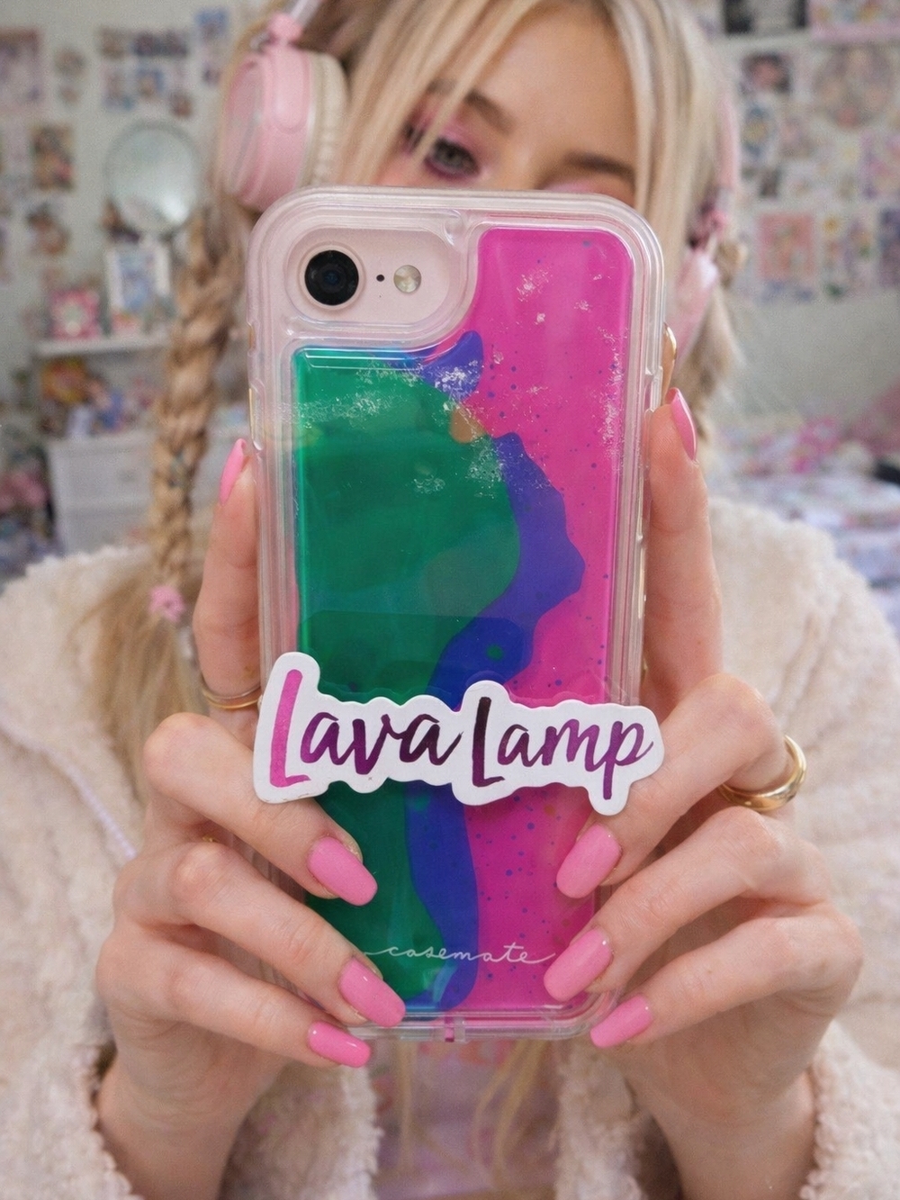 Case-Mate Lava Lamp Glitter Phone Case iPhone 8 7 6 Pink Green Holographic Liqui